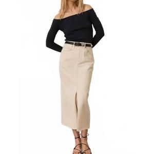 NEW MARINE LAYER fawn denim midi skirt in natural